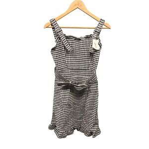 Ank Rouge Dress Women's Medium Black White Houndstooth Ruffle Mini Bow Belted